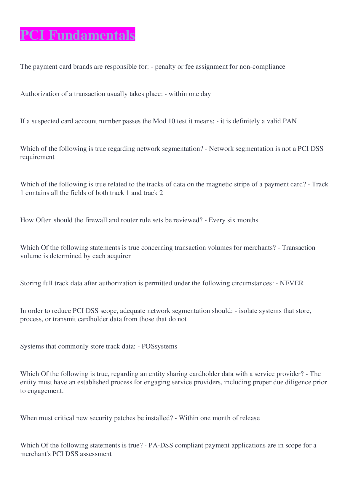 Preview image for PCI Fundamentals questions and answers 2022/2023